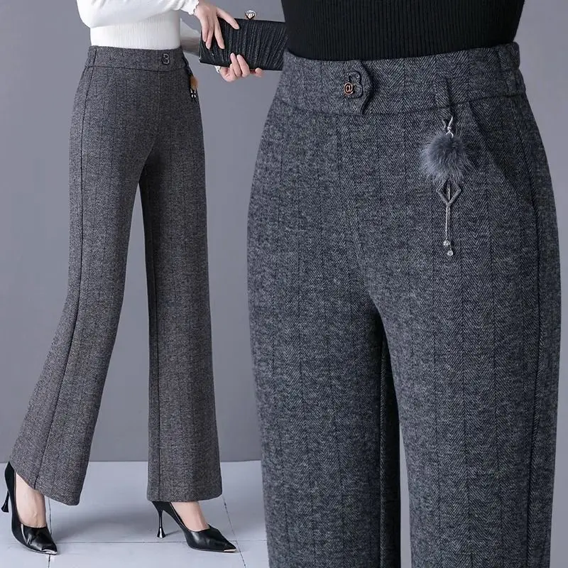 Herbst Winter Verdickt Hosen Frauen Neue Stil Casual Chic Temperament Große Größe Elastische Große Größe Mode Wärme Dame Hosen