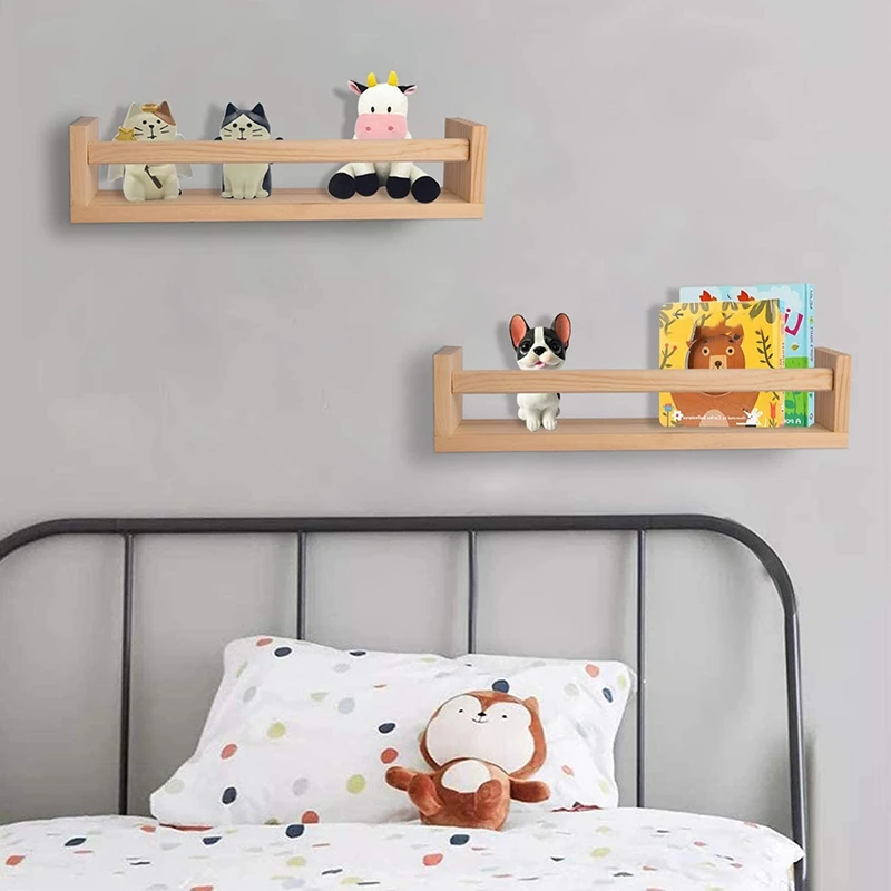 2-teiliges Bücherregal, schwebendes Wand-Bücherregal aus Naturholz für Kinder, Kinderzimmer-Regale für die Wand, Badezimmer-Dekoration, Küchen-Gewürzregal