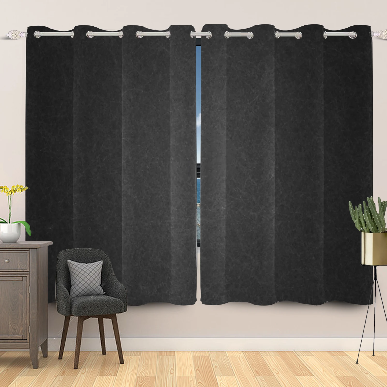 2Pc Einfarbig Blackout Vorhang Zimmer Verdunkelung Und Licht Reduzierung Vorhang Für Studie Schlafzimmer Küche Wohnzimmer Dekor Image