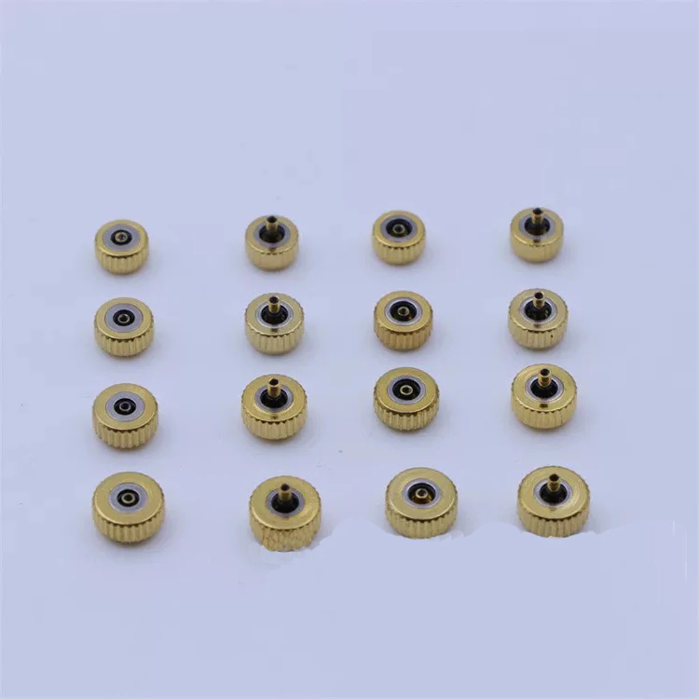 5 Stück Uhrenkronen aus Edelstahl, goldfarben, 2,5 mm großer Durchmesser, 4,5–8,0 mm Uhrenkopf, Reparaturteile, Ersatzzubehör Image