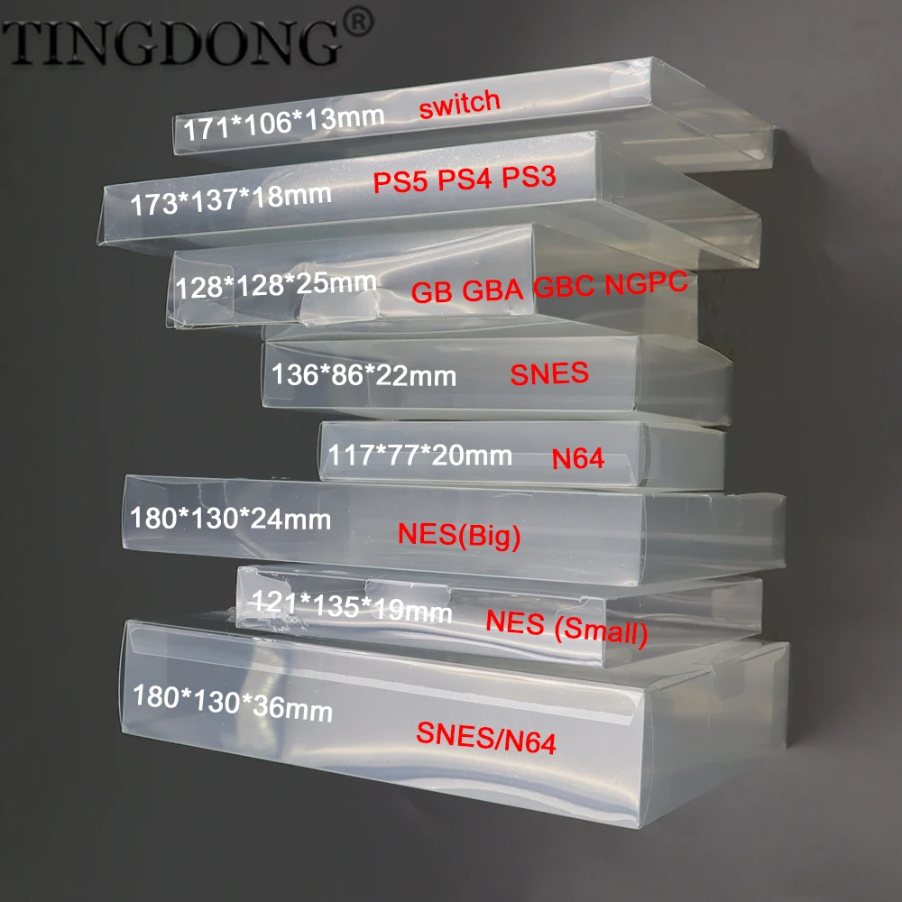 Scatola di imballaggio per giochi trasparente da 10 pezzi, adatta per custodie di protezione per N64 NES SNES GB GBA GBC NGPC Switch PS3 PS4 PS5