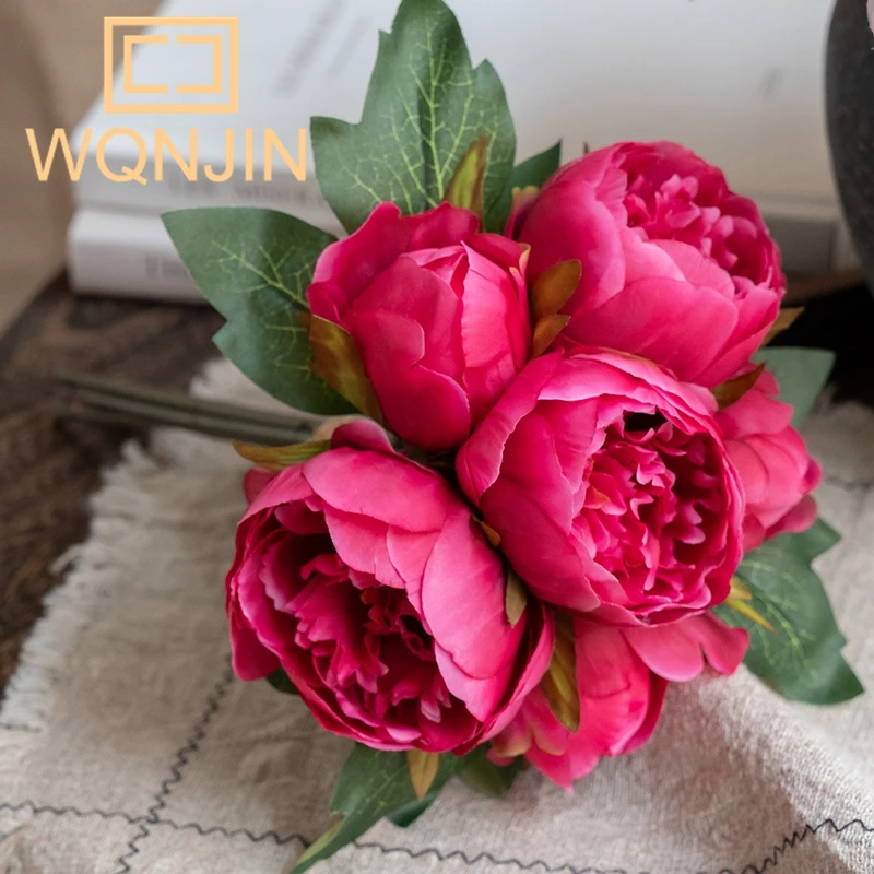 6 teile/los Heißer Verkauf Simulation Seide Pfingstrose Simulation Bouquet Blume Anordnung Hochzeit Hause Dekoration Ornament Gefälschte Blumen Image