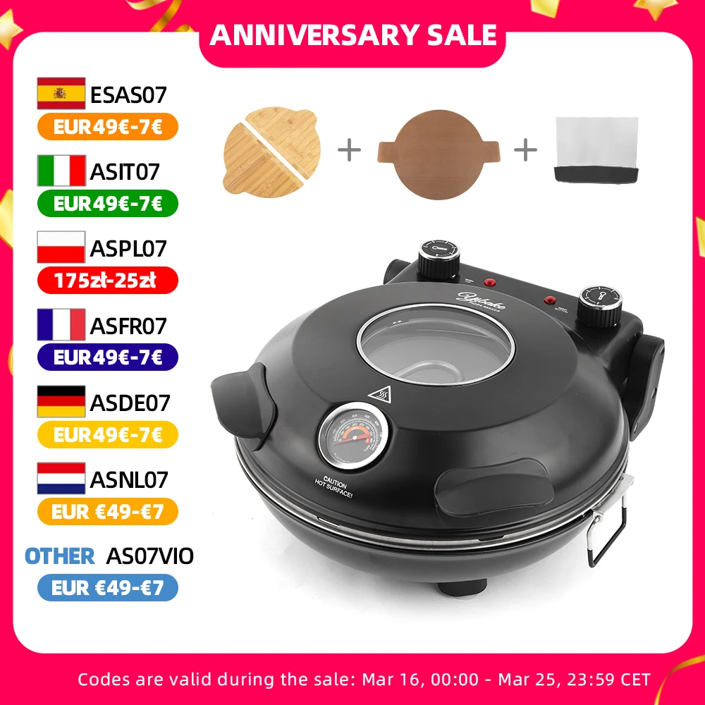 12-Zoll-Elektro-Pizzaofen für den Innenbereich, 1200 Watt, glasierter Keramik-Steinkocher, zwei Tasten, präzise Temperaturregelung, erhitzt 420 ℃ Image