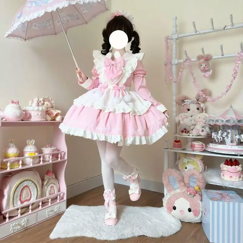 Japanisches süßes Lolita-Kleid, rosa, blau, Kawaii, große Schleife, elegantes Kleid für Frauen und Mädchen, Ausstellungstee, Geburtstagsparty-Outfits
