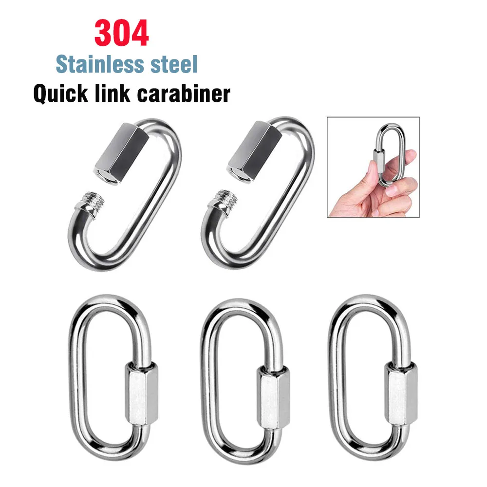 Quick Link Karabiner, Edelstahl, Klettern, Wandern, Sicherheitsschnallen, verriegelbare Karabiner, Clip für Schaukelkette, Seil, Verbindungsring Image
