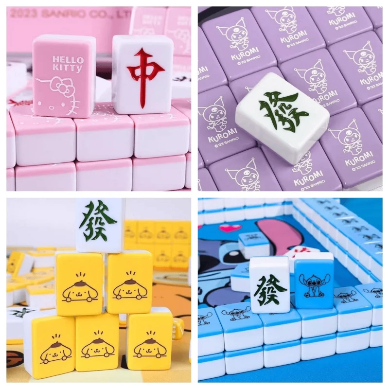 144 Stück Sanrio Hello Kitty Mini Mahjong Fliesen Kuromi Pochacco Mahjong Spielset Familie Party Versorgung Schlafsaal Spielkarten Gioco Image