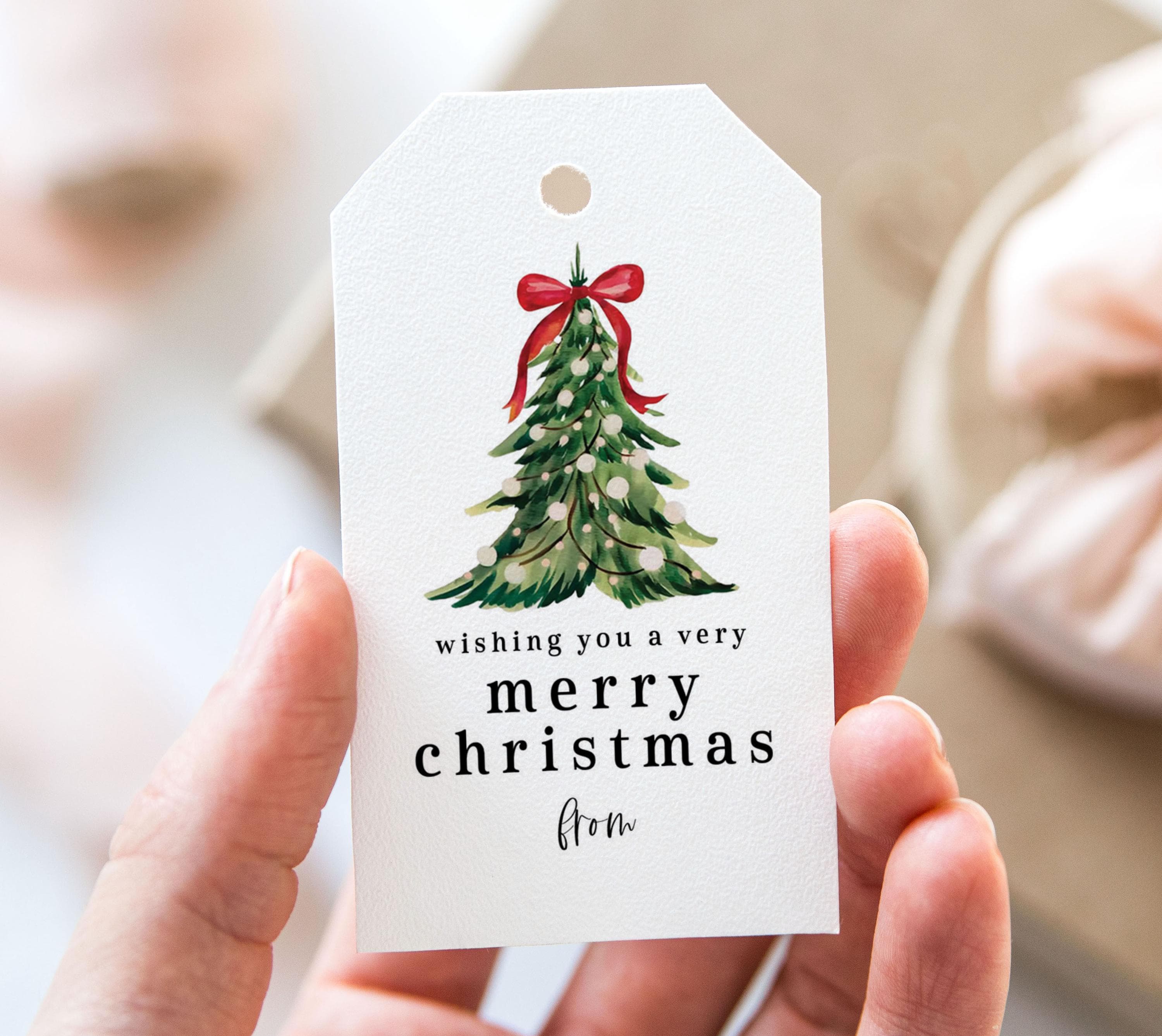 Etichetta per augurarti un felice Natale, etichette stampabili per bomboniere di Buon Natale, etichetta regalo per feste natalizie con fiocco rosso e