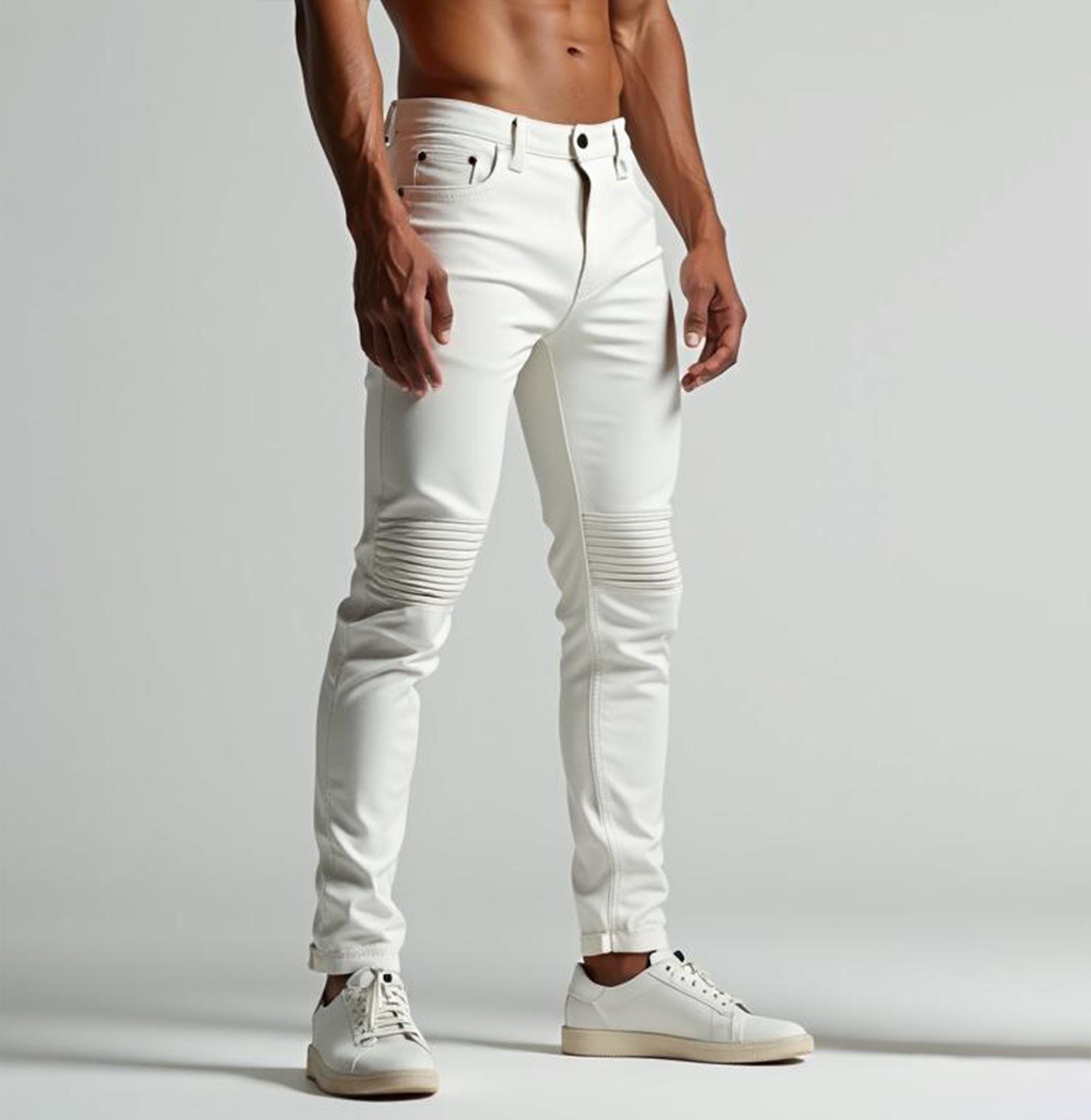 Pantaloni da uomo in vera pelle di pecora bianca - Pantaloni in pelle plissettata - Pantaloni classici 501 a cinque tasche - Pantaloni in vera pelle f