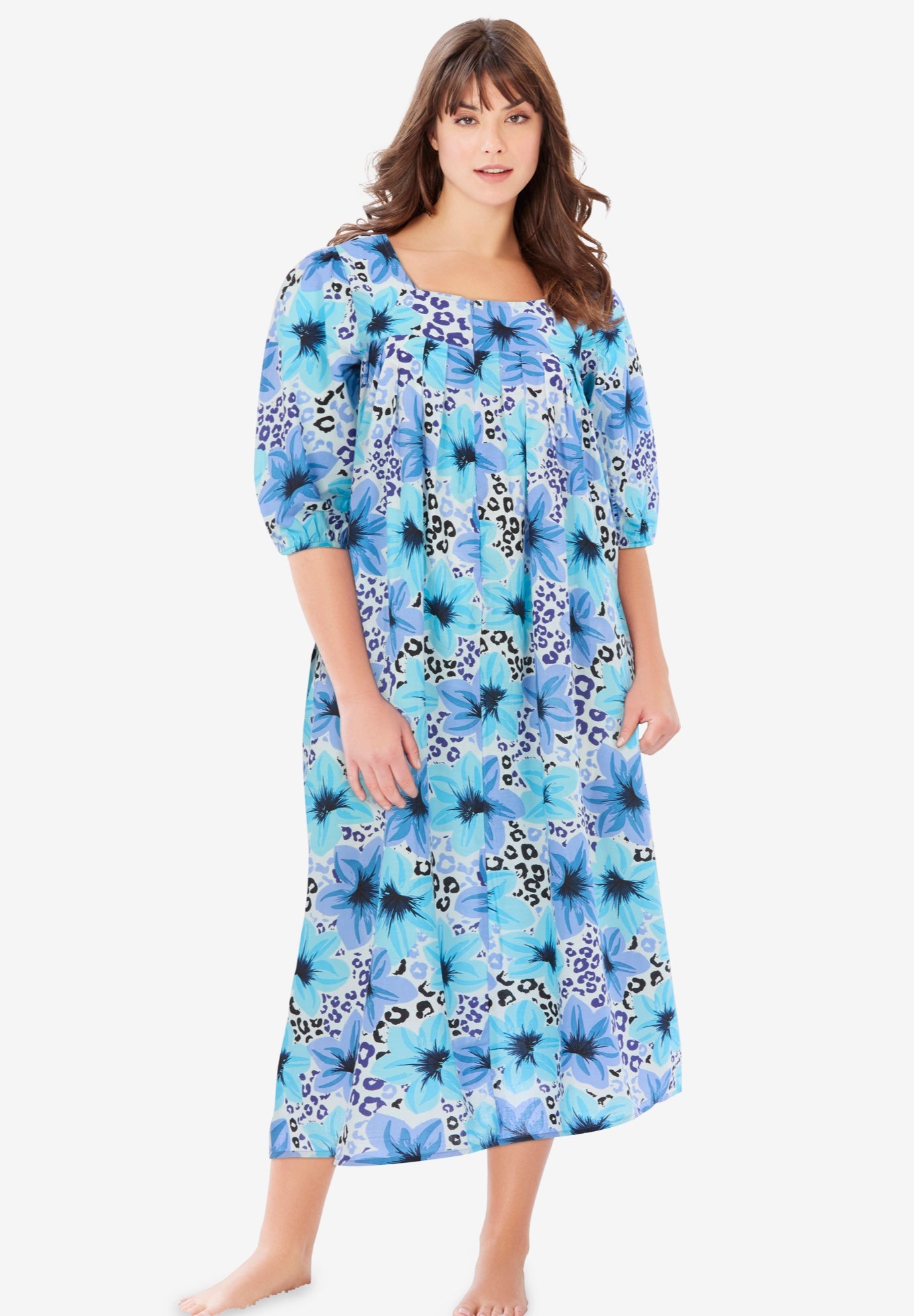 Plus Size Women's Print Lounger by Only Necessities in Dusty Indigo Hibiscus (Size 3X)