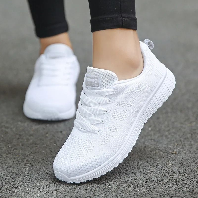 Women Breathable Mesh Walking Sneakers Casual Flat Shoes us 12 white