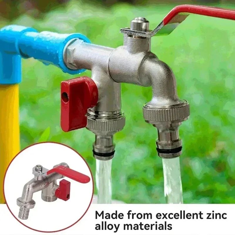 2 in 1 Double Valve Outdoor Garden Faucet Anti Freeze Water Tap With Dual Outlets For Garden Hoses, Patios & Boiler Dr red A (double Mouth)