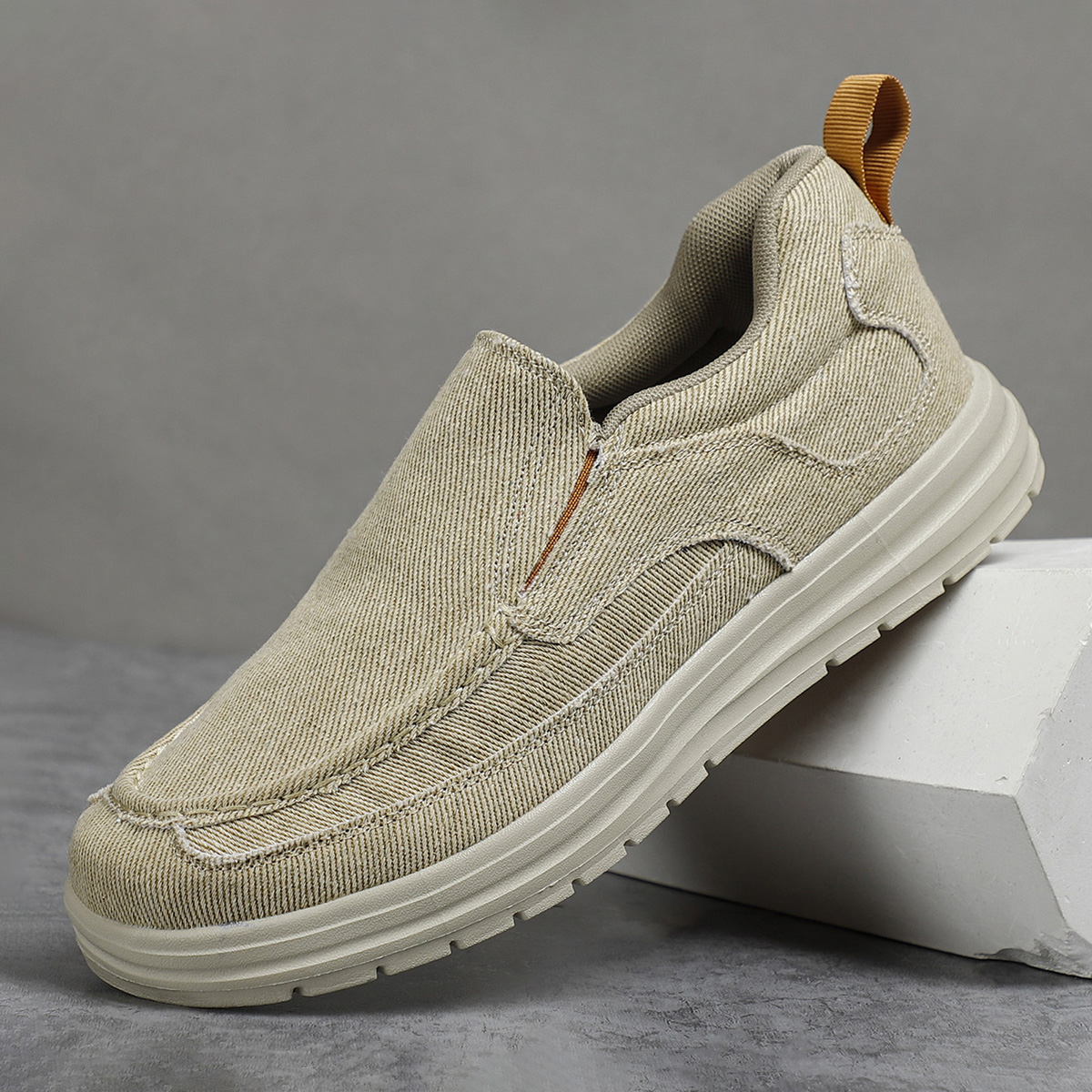 Men's Casual Canvas Shoes, Breathable Loafers, Slip On Driving Sneakers, Vulcanized Flats For Comfortable Walking black 45