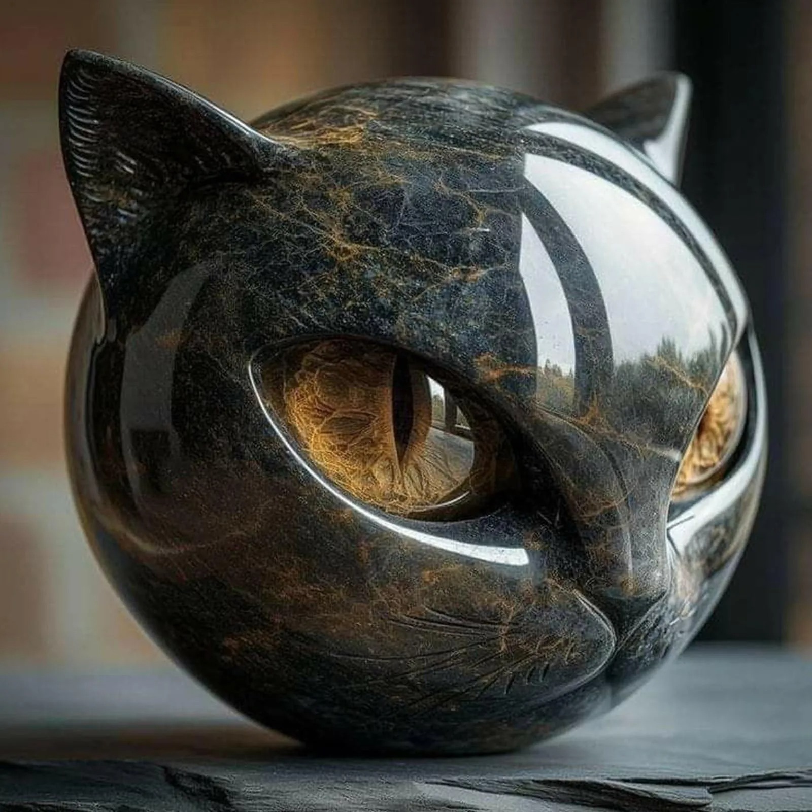 Resin Cat Head Healing Stone, Decorative Black Cat Stone Figurine, Marble Texture Keepsake Gift For Office Desk Decor Resin Cat Head Healing Stone, Decorative Black Cat Stone Figurine, Marble Texture Keepsake Gift For Office Desk Decor