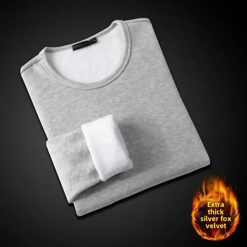 Winter Fleece Lined Long Sleeve T Shirt For Men And Women l gray