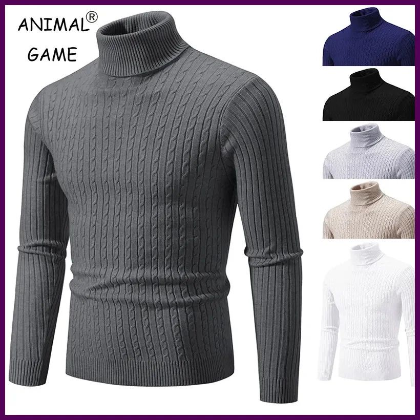 Men High Neck Knitted Turtleneck Sweater Warm Casual Winter Pullover beige xxl (60 85 Kg)