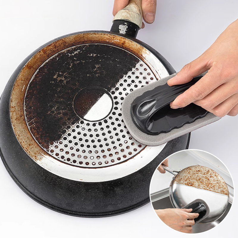 Rust And Grime Cleaner, Magic Emery Sponge Brush For Kitchen And Bath, Strong Decontamination Household Tool With Handle brown