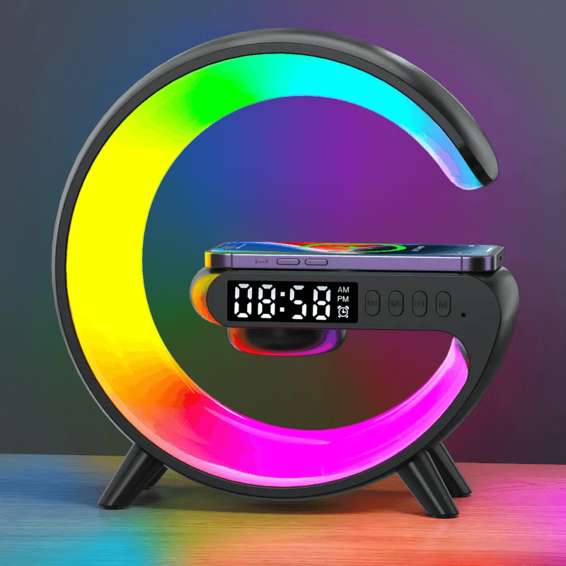 Wake Up Light Alarm Clock With RGB, Wireless Charger & Bluetooth Speaker black