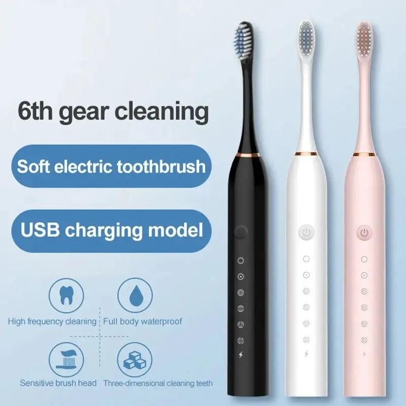 Ultrasonic Electric Toothbrush With 6 Cleaning Modes, USB Rechargeable & Waterproof pink