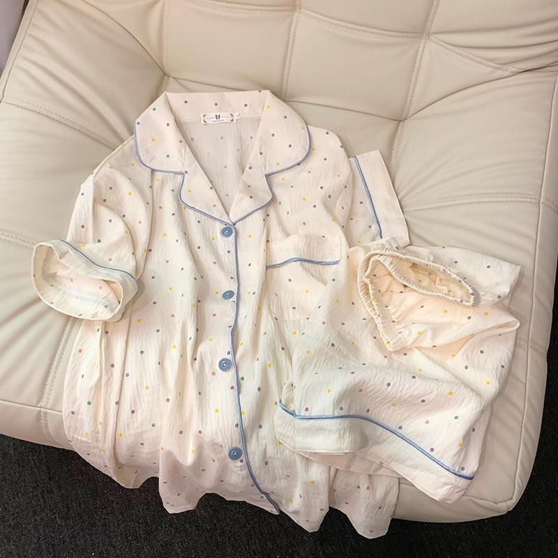 Sleepwear Cotton Pajama Set, Print Polka Dot Women Pajamas, Top And Shorts, Sweet Casual Comfortable Home Outfits 613 Rabbit xl