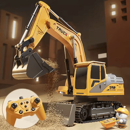 Alloy RC Excavator Toy Car Electric Engineering Vehicle With Lights Sound 9 Channels Black
