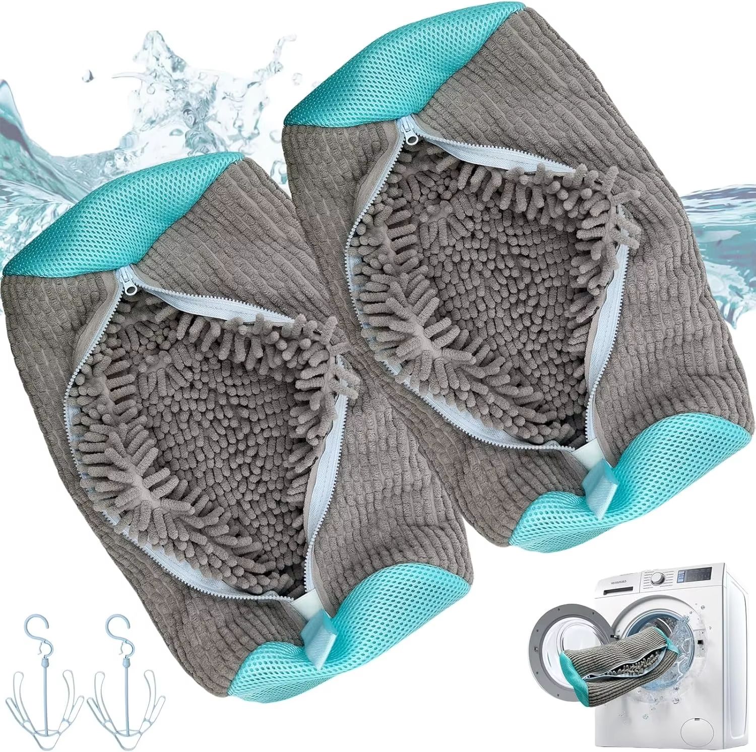 Durable Shoe Washing Machine Laundry Bag For Sneakers And Casual Shoes Yellow With Blue Zipper 2pcs Blue