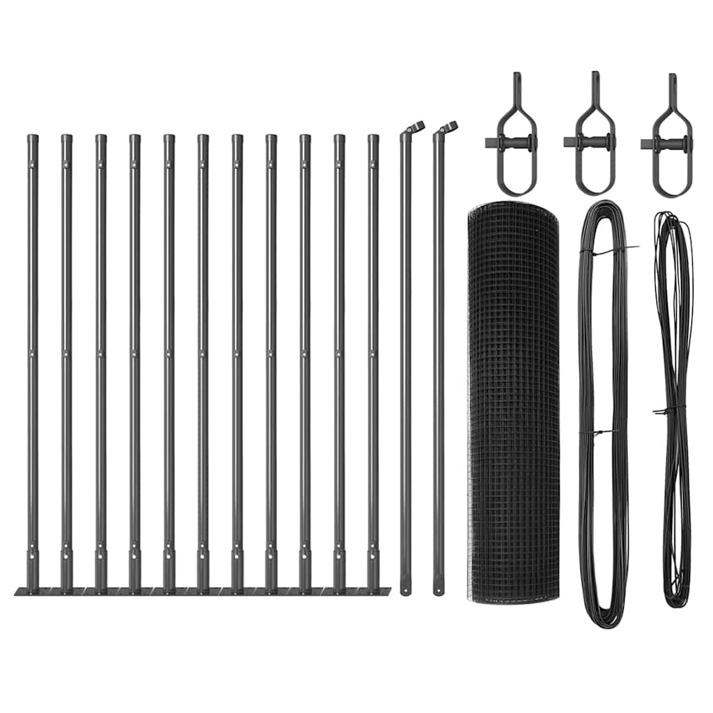 vidaXL Zaunpfosten Grau 25 x 0,6 m (25 x 25 mm Netz) Stahl und PVC Image