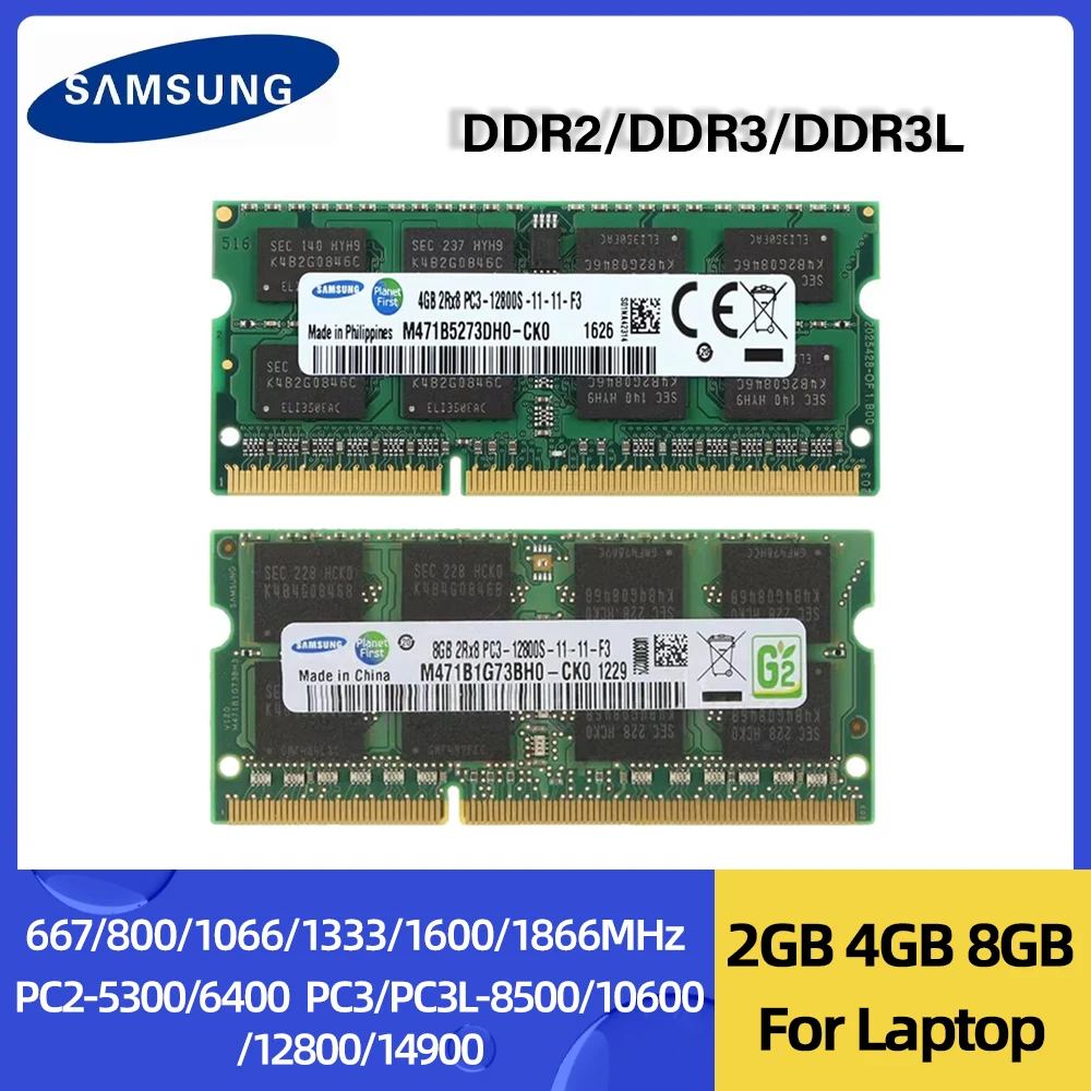 Samsung DDR2 2GB 4GB 667MHz 800MHz PC2-6400 DDR3L DDR3 2GB 4GB 8GB 1066 1333 1600 1866MHz PC3-12800 Laptop Ram Dual Channel Image