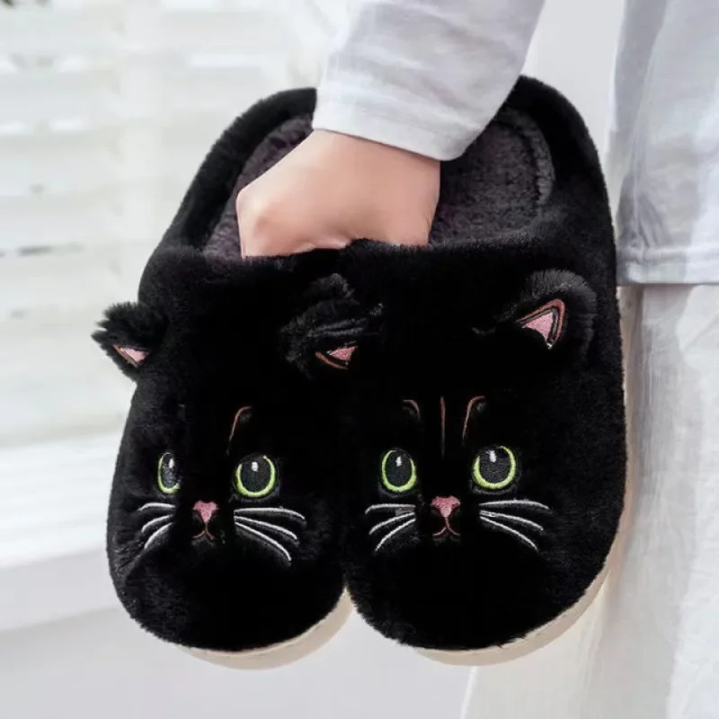 Winter Zu Hause Hausschuhe Frauen Schuhe Niedlichen Cartoon Katze Hausschuhe Männer Warme Plüsch Rutschen Innen Schlafzimmer Nicht-Slip Boden Pantoffel