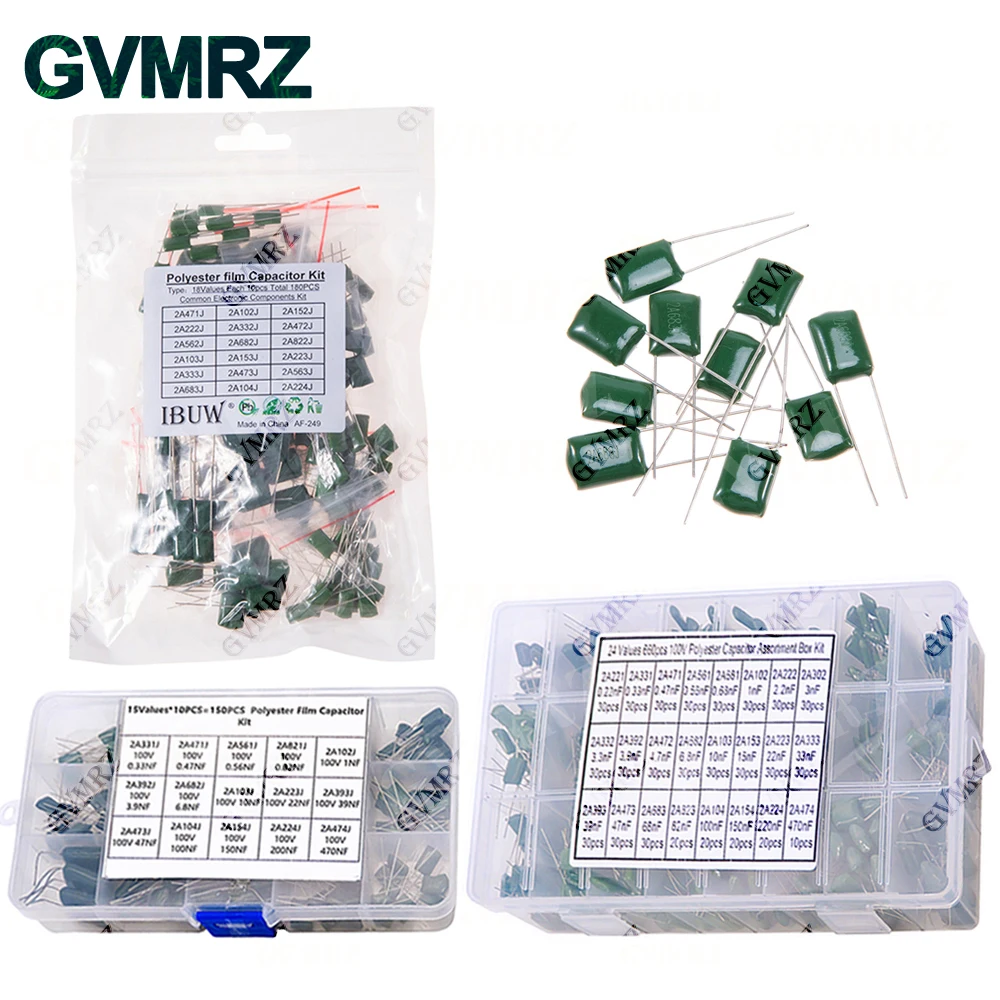 Polyesterfolienkondensator-KIT 330PF 470PF 560PF 102 222 472 103 223 333 473 104 1NF 2,2NF 10NF 22NF 47NF 100NF 0,1UF Image