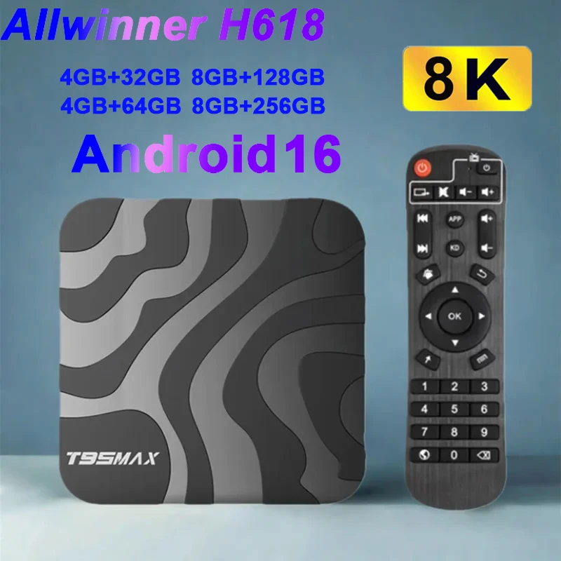 T95 Max Smart TV Box Android 16 H618 Dual WiFi6 BT5.4 8K Video Netflix YouTube Media Player Cortex A53 32G 64G 128G 256G TV Box Image