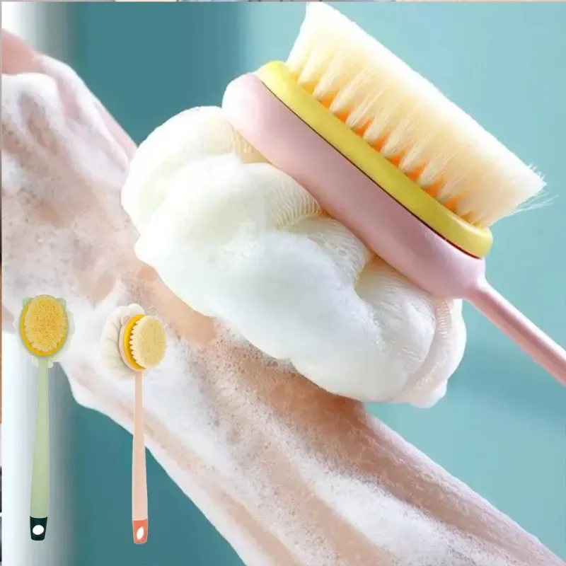 Badebürste für den Rücken, Körper, doppelseitige Badebürste, Schwamm-Peeling-Bürste mit Griff, Peeling-Peeling, Hautmassagegerät, Peeling aus Kunststoff Image