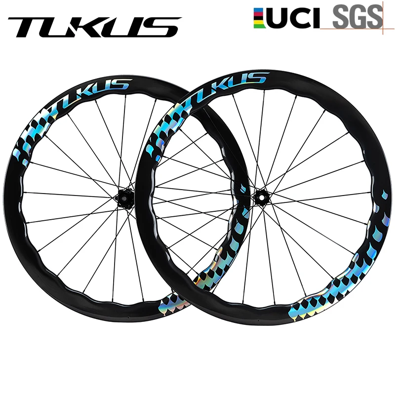 Ruote in carbonio Tukus Ruote a disco 700c Set di ruote per bicicletta Set di ruote per bici da strada Ruota per freni a disco per ruote per bici in carbonio per principianti