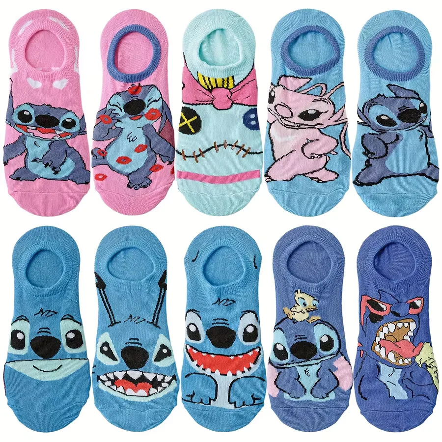 10 Paar Disney Unisex Cartoon Anime Socken für Männer und Frauen, Hip-Hop-Street-Style, lustige, lässige, kurze Bootssocken Image