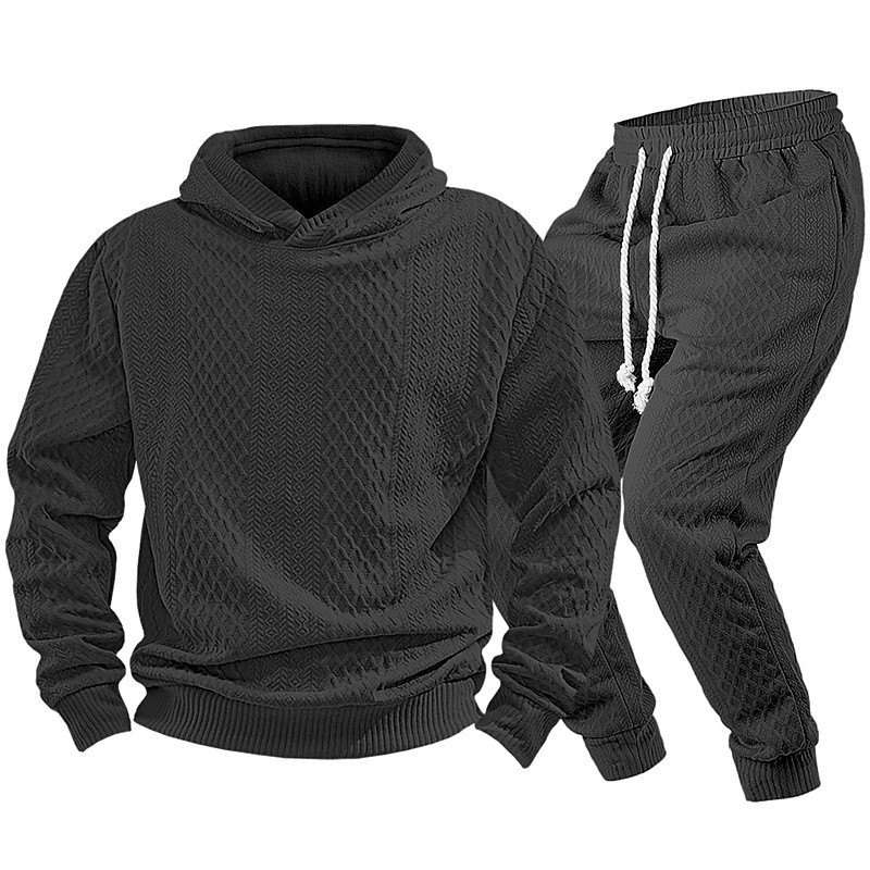 Men's Hoodie Tracksuit Set Hoodie Daily Outdoor Vacation Athleisure Jacquard Plain Black White Navy Blue Activewear Sports Fashion Fall