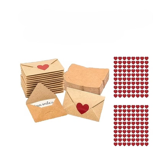 30/60 Pezzi Mini Buste con Adesivi a Cuore per Regalo di San Valentino Note d'Amore Auto-Cheudenti Mini Cartoline di San Valentino Adatte per Natale Feste di Nuziali Impegni