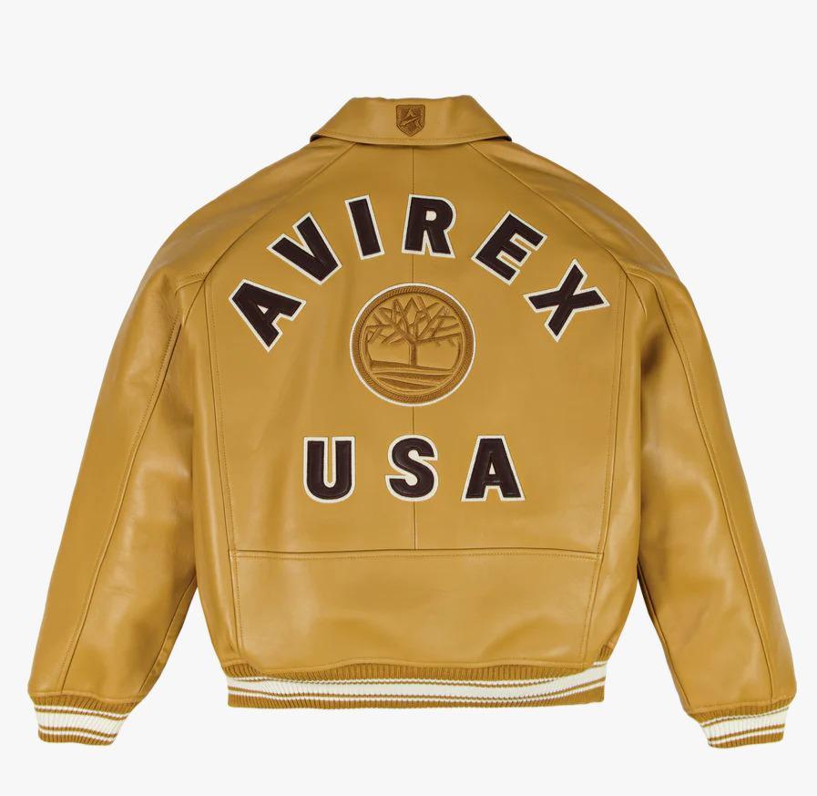 Giubbotto bomber da uomo in vera pelle Avirex Giacca TIMBERLAND X AVIREX Giacca streetwear alla moda in vera pelle di vacchetta Il miglior regalo per