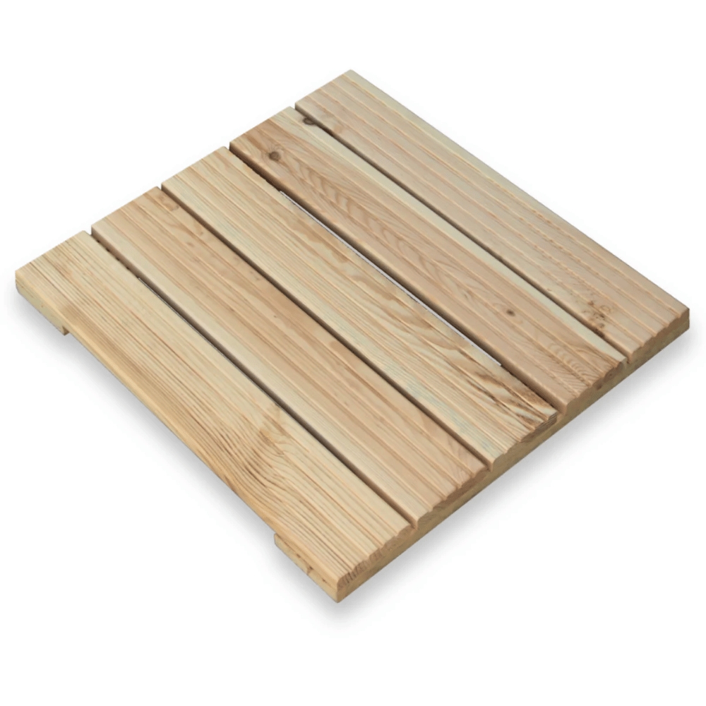 DELUKE Holzfliese Kiefernholz 47,5x47,5cm - Fliese Geriffelt | Terrassenfliese Holz quadratisch Terrassendiele mit Unterkonstruktion Balkon Bodenfliese Image