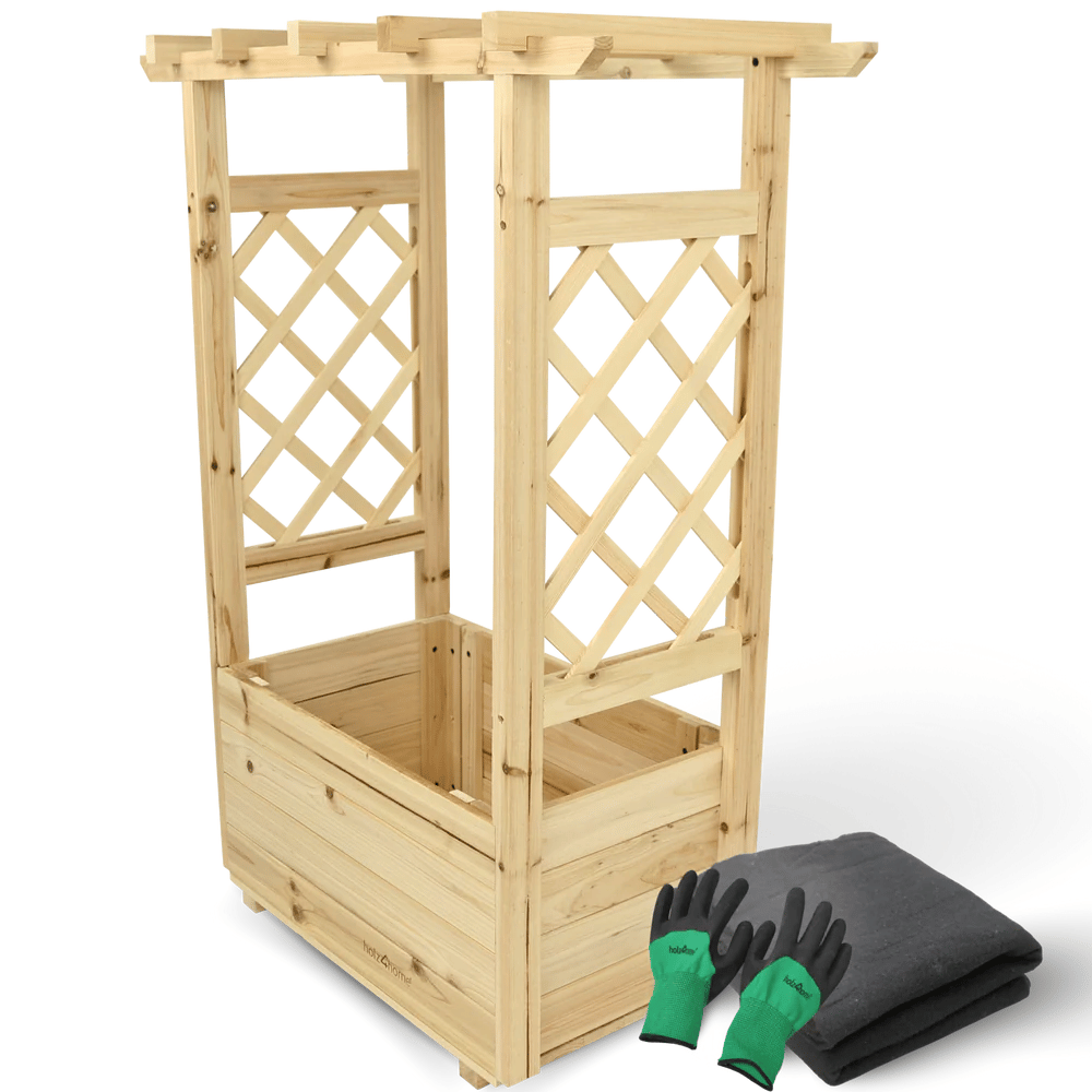 DELUKE Hochbeet mit Rankgitter THAO Inkl. Vlies & Handschuhe, Pflanzkasten mit Rankhilfe Blumenkasten für Kletterpflanzen hängende Körbe 58cm Breit Image