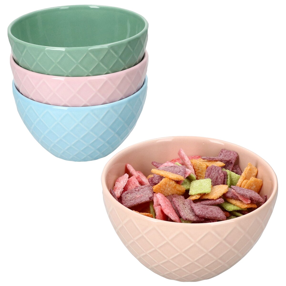 Pastelli 4tlg Set Müslischalen Keramik bunt pastell Waffel-Muster Dessert Bowl Image