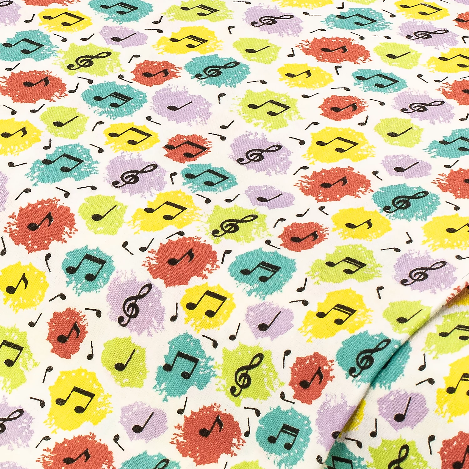 Baumwollstoff Splash/Noten Mona, weiß/bunt Image