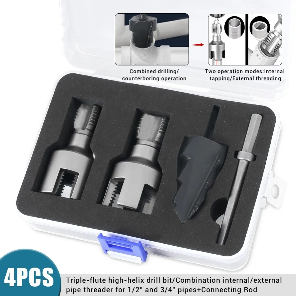 1set PPR/PVC Wasser Rohr Einfädler Interne Externe Threading Triple-Flöte Senker Bohrer Kunststoff Rohr Einfädler kit Image