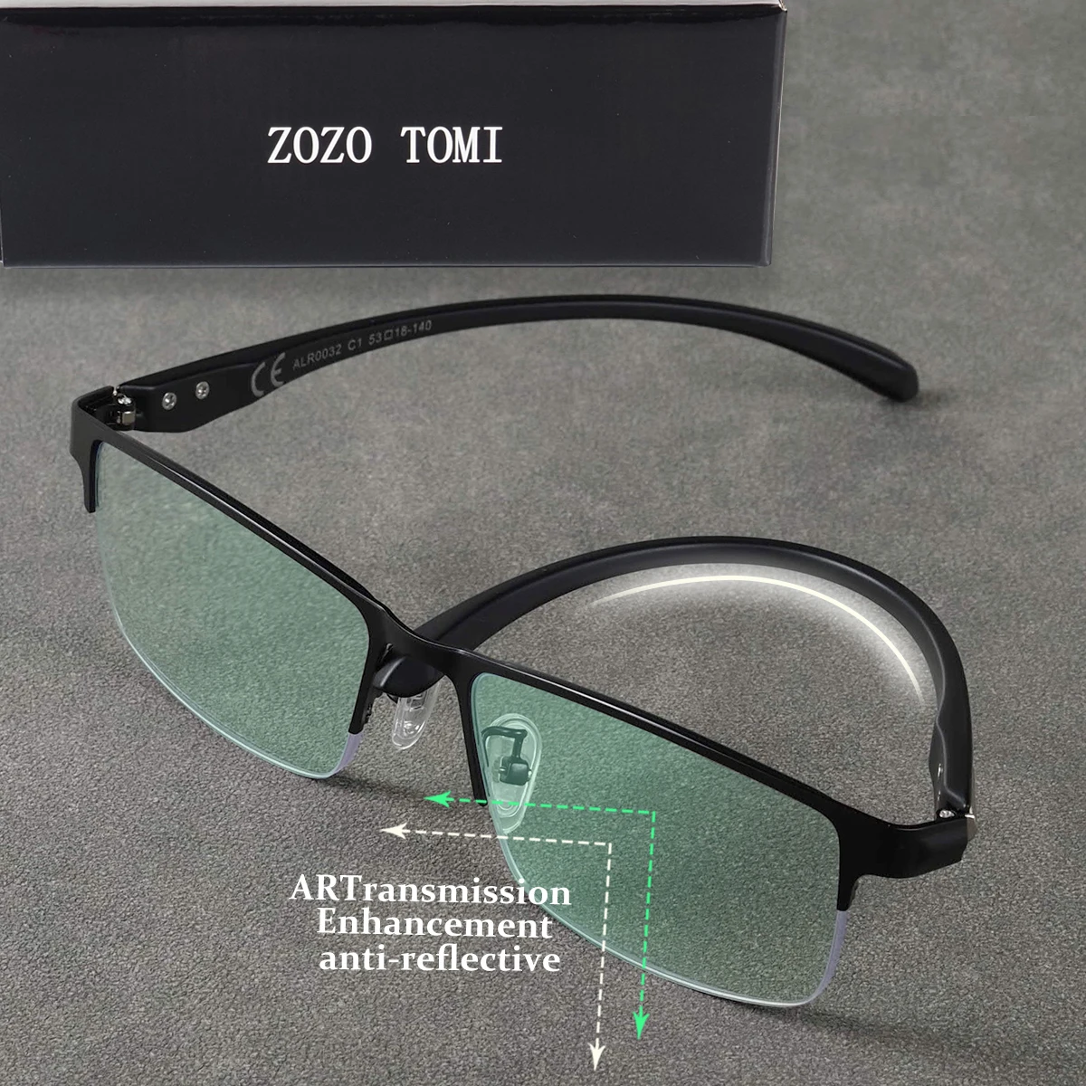 Halbrahmen-Lesebrille mit grünem Film, Lesebrille TR90 mit flexiblem Rahmen, klare Sicht, Unisex. Image