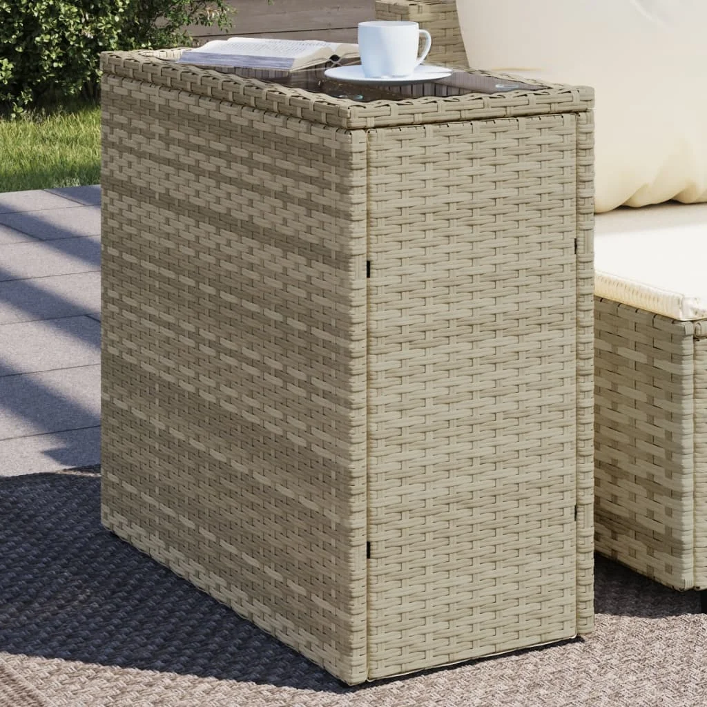Gartentisch mit Glasplatte, hellgrau, 58 x 27,5 x 55 cm, Polyrattan, für den Außenbereich, Garten, Terrasse, Tisch, Picknicktisch, Gartenmöbel, Dekoration