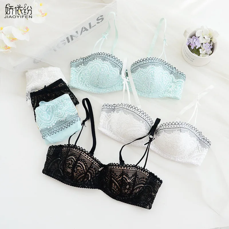 JYF Marke Französisch Luxus Sexy Spitze Unterwäsche Set 1/2 tasse Ultra Dünne Bh Set Sexy Frauen Bequeme Dessous Höschen Sets Image