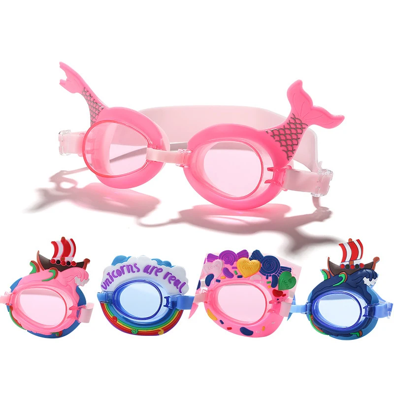 Kinder Kinder Nette Cartoon Schwimmen Brille Schwimmen Pool Wasserdichte Anti Nebel Gläser Wasser Sport Tauchen Surfen Brillen W/Ohrstöpsel Image