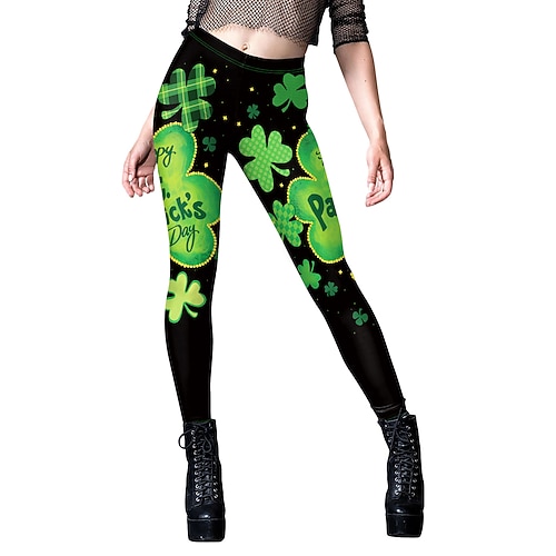 St. Patrick 2026 Kleeblatt Glückliche Iren Karneval Hose Leggings Cosplay Erwachsene Damen St. Patrick's Day Lässig Party Einfaches Karnevalskostüm Verkleiden Image