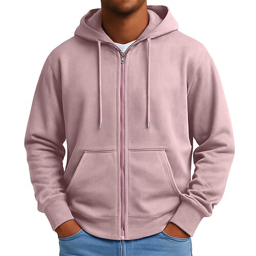 Herren Kapuzensweatshirt Vollreißverschluss-Kapuzensweatshirt Blau Schwarz Rosa Grau Mit Kapuze Einfach Reißverschluss Lässig Täglich Sport Outdoor Vintage Cool Sportbekleidung Frühling Herbst Image