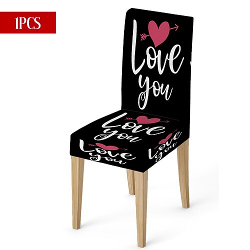Valentinstag-Stuhlhusse aus Stretchmaterial, schwarz-weiß kariert, mit Herz- und Schleifenmotiv, waschbar, für Esszimmer, Küche, Wohnzimmer, Restaurant oder andere Winterdekoration, 1/4/6 Stück Image