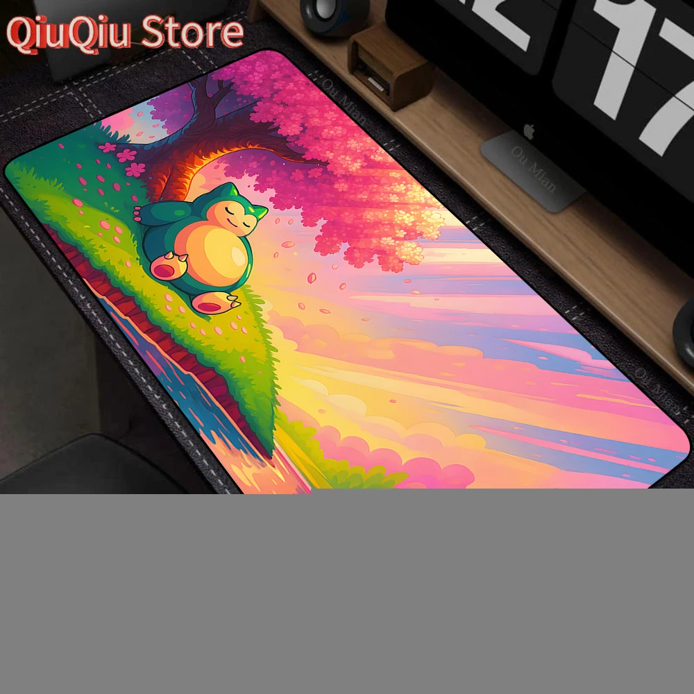 Mauspad Gamer XXL Mauspad P-Pokemon Schreibtischmatten Tisch des Büroteppich Gamer Naturkautschuk Mäusepad Lockrand Mousepad 90x40cm Image