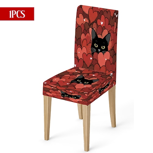 Valentinstag-Stuhlhusse aus Stretchmaterial, schwarz-weiß kariert, mit Herz- und Schleifenmotiv, waschbar, für Esszimmer, Küche, Wohnzimmer, Restaurant oder andere Winterdekoration, 1/4/6 Stück Image